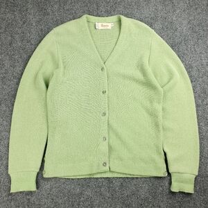 Vintage 70s Rheinauers Florida Cardigan Sweater Womens 36 Lime Green Button Up